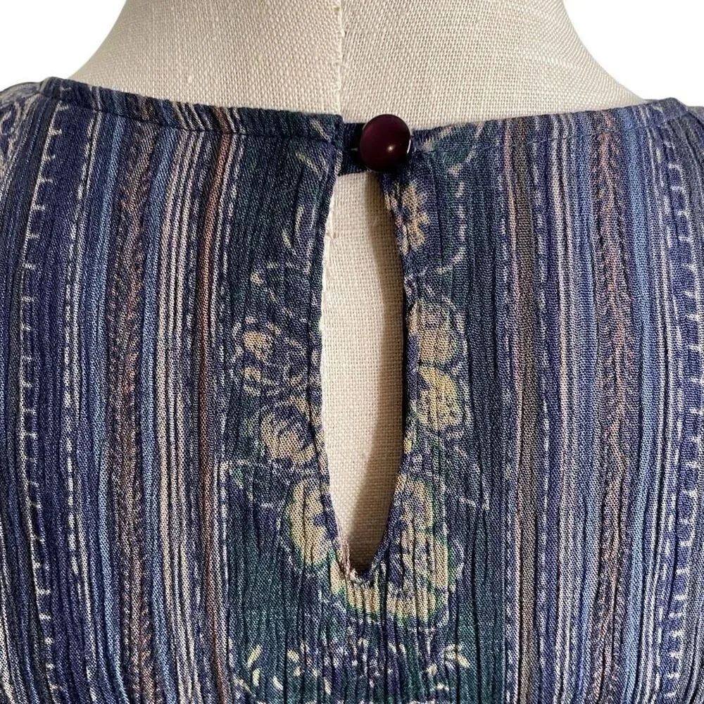 Vtg Sag Harbor Womens Midi Dress LP Teal Batik Sleeveless Art Style Boho Lagom - Picture 5 of 8